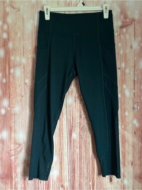 Cali Sport Hunter Green High Rise Mesh Inset Crop Leggings Size M